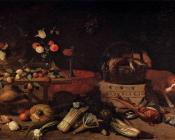 简 凡 凯塞尔 : Interior of a Kitchen with a Dog